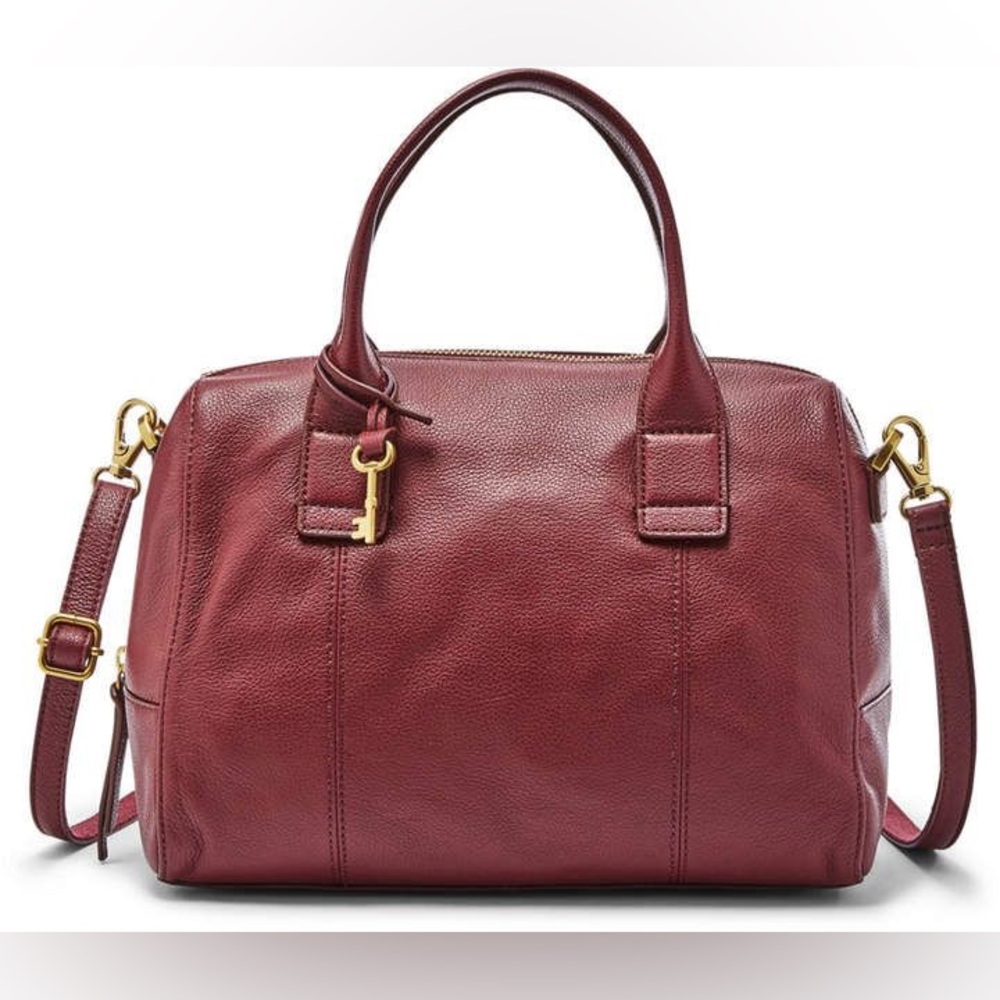 Fossil Burgundy Leather Jori Satchel Bag w/Shoulder Strap